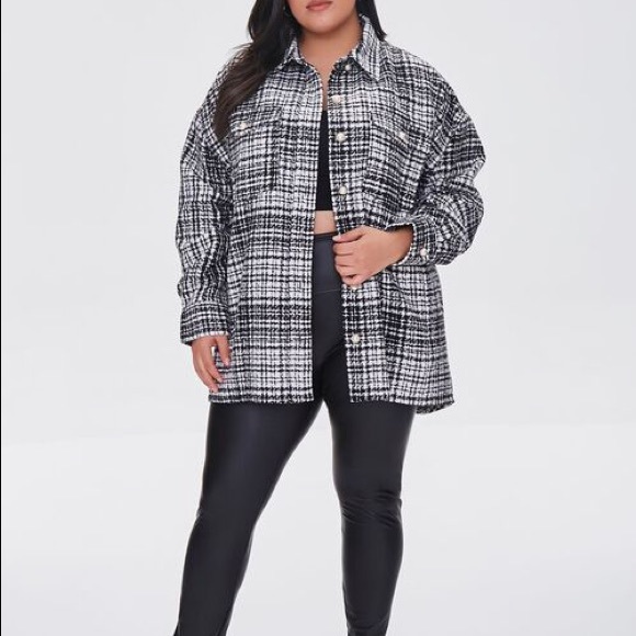 XXI Tweed Bouclé Style Pearl Button Shacket Shirt - Picture 5 of 12